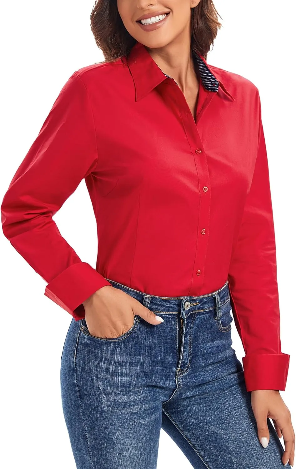 Esabel.C Womens Button Down Shirts Long Sleeve Regular Fit Stretch Work Blouse