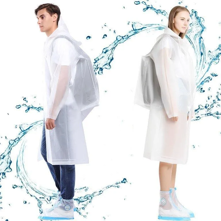 EVA Thick Rainwear Universal Poncho Waterproof Hiking Tour Hooded Rain Coat Schoolbag Position