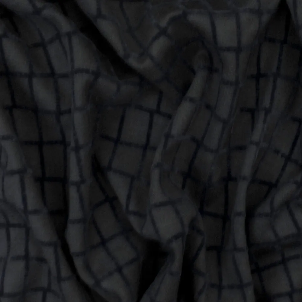 Faded Black-Blue Abstract Tile Velvet Double Knit Fabric