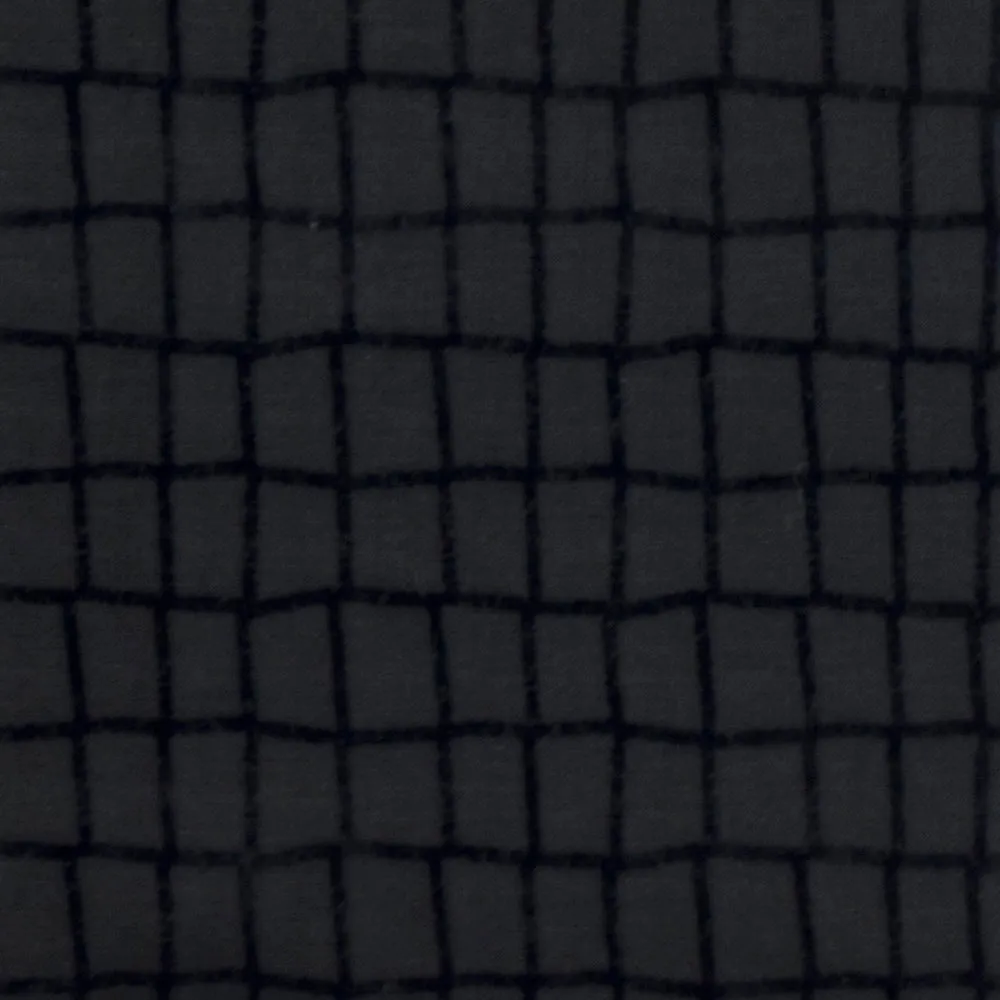 Faded Black-Blue Abstract Tile Velvet Double Knit Fabric