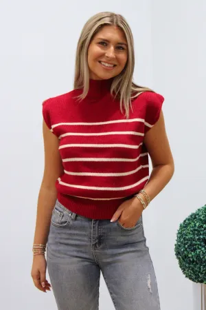 Focus On Me Mock Neck Striped Sweater - Burgundy