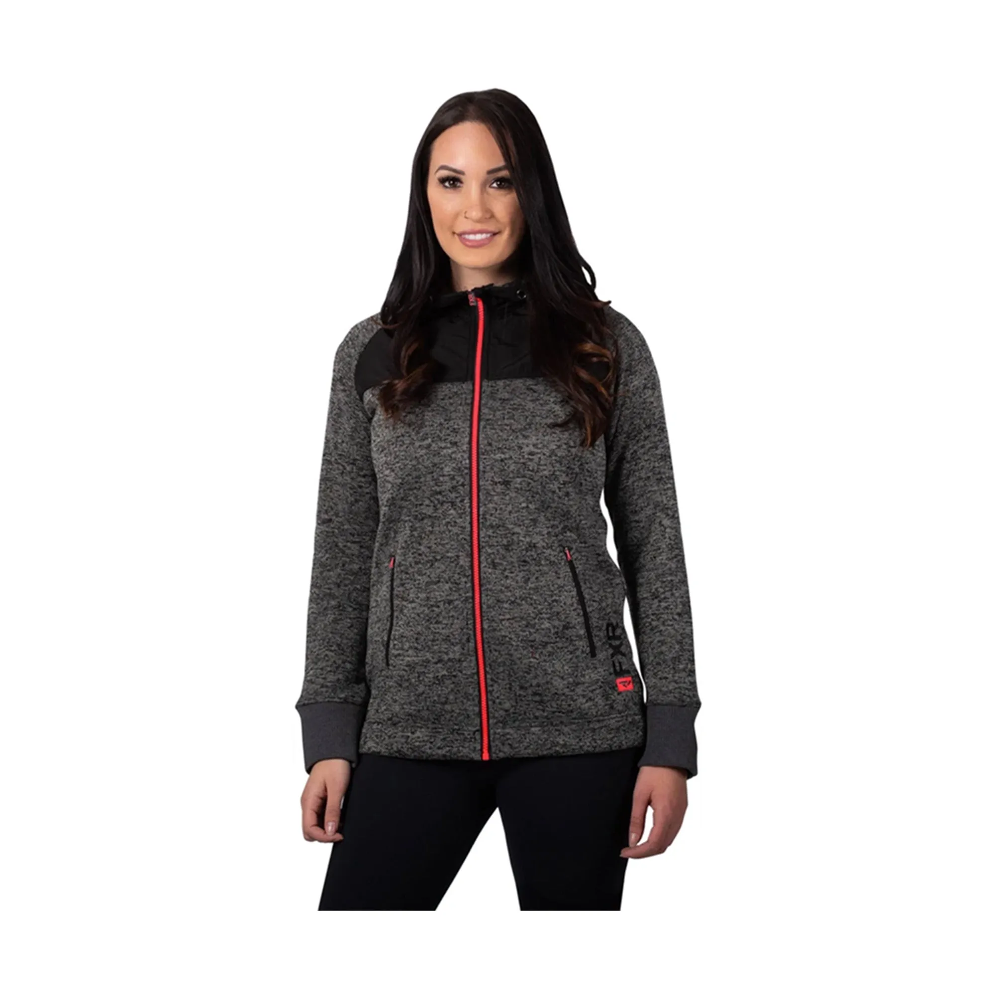 FXR Womens Fusion Sweater Hoodie Charcoal Heather/Coral Grey