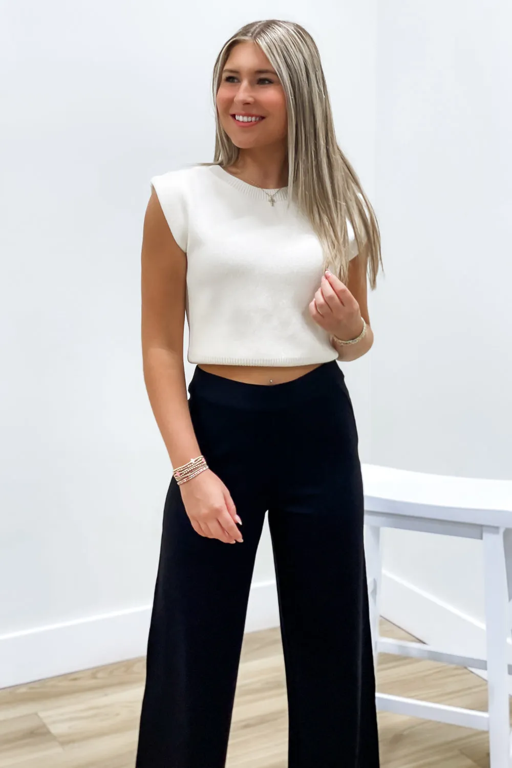 Go The Distance Sleeveless Cropped Sweater - Cream