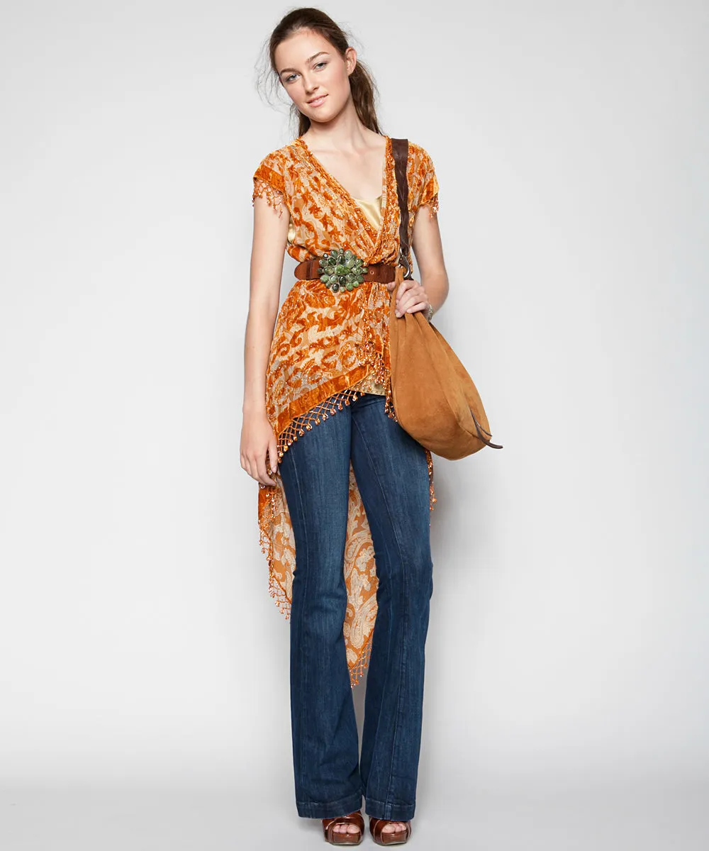 GOLDEN SOFIA CAP SLEEVE KIMONO