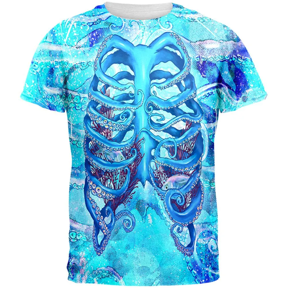 Halloween Costume Octopus Kraken Skeleton All Over Mens Costume T Shirt