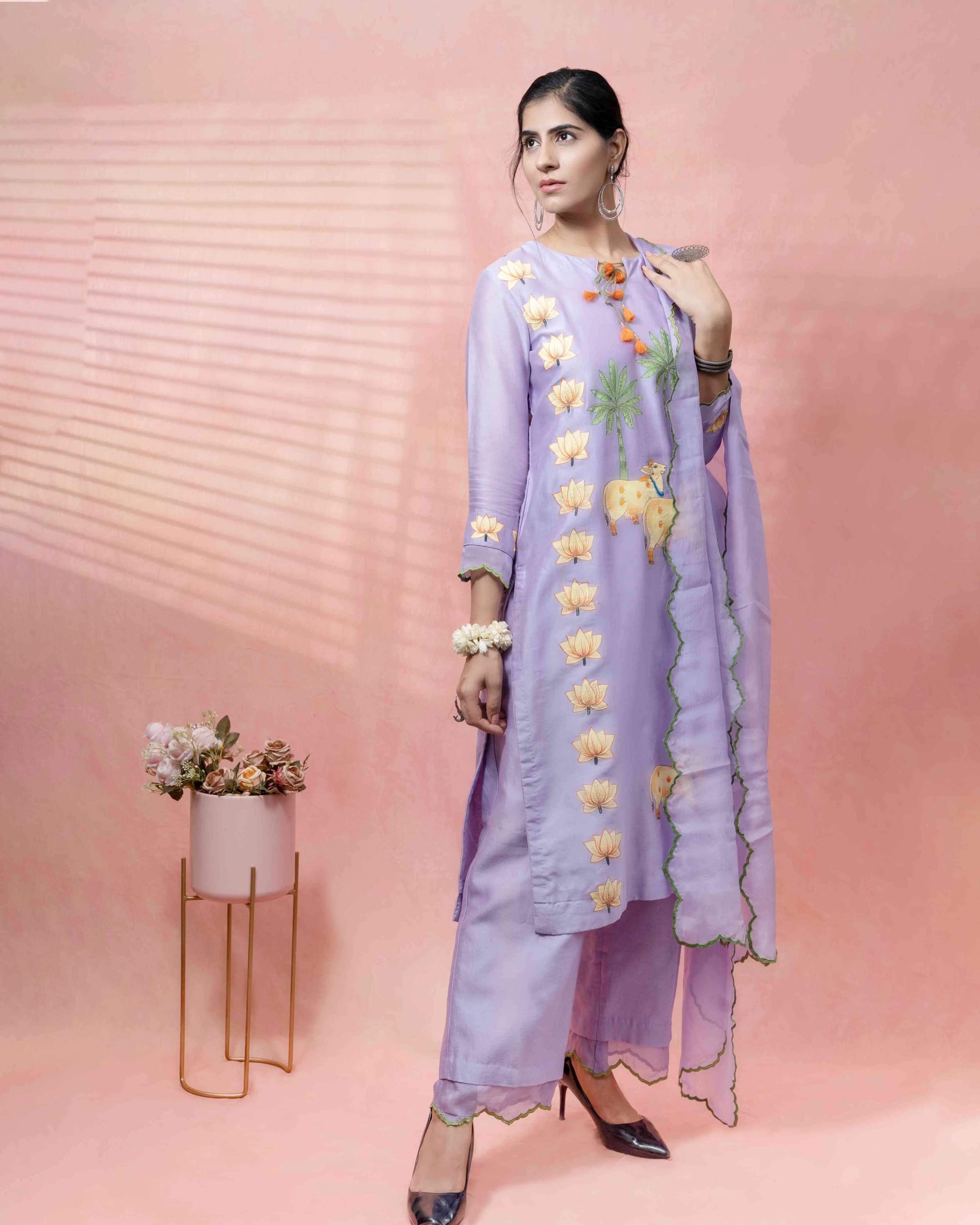 Handpaint Pichwai Art inspired Chanderi Suit