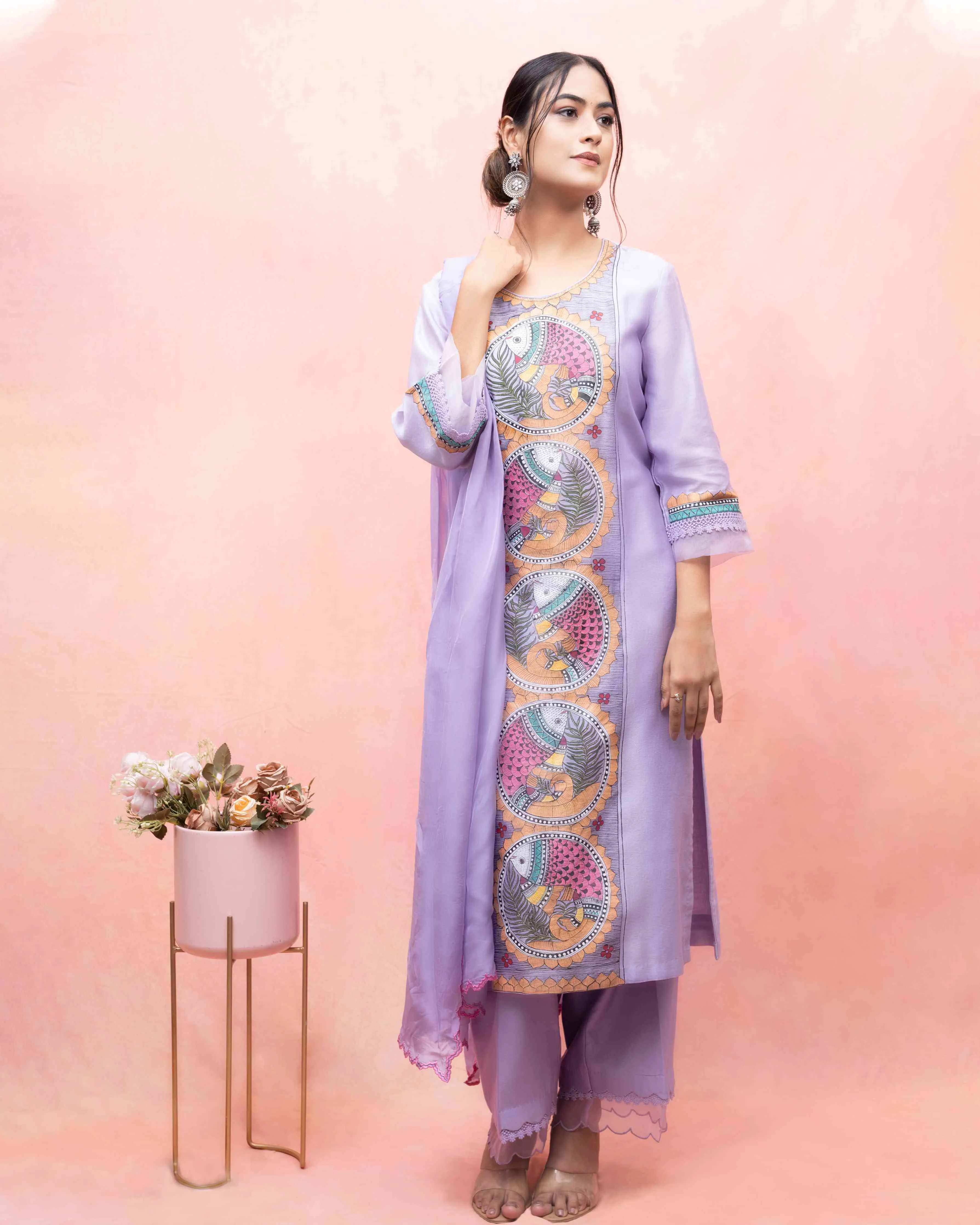 Handpaint Pichwai Art inspired Chanderi Suit