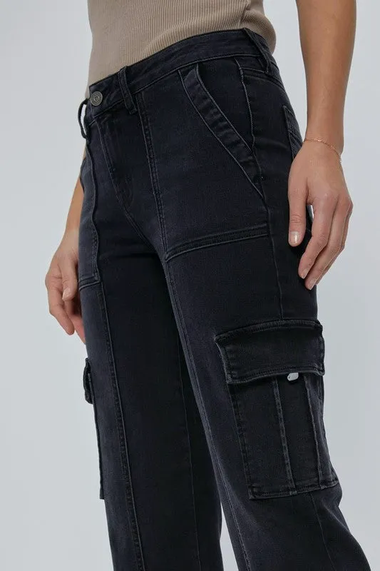 HIDDEN BLACK STRETCH CARGO POCKET STRAIGHT