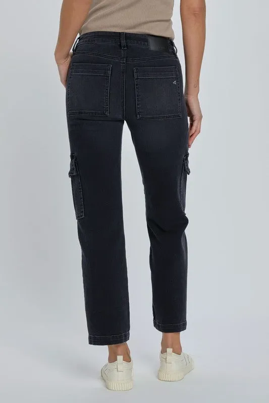 HIDDEN BLACK STRETCH CARGO POCKET STRAIGHT