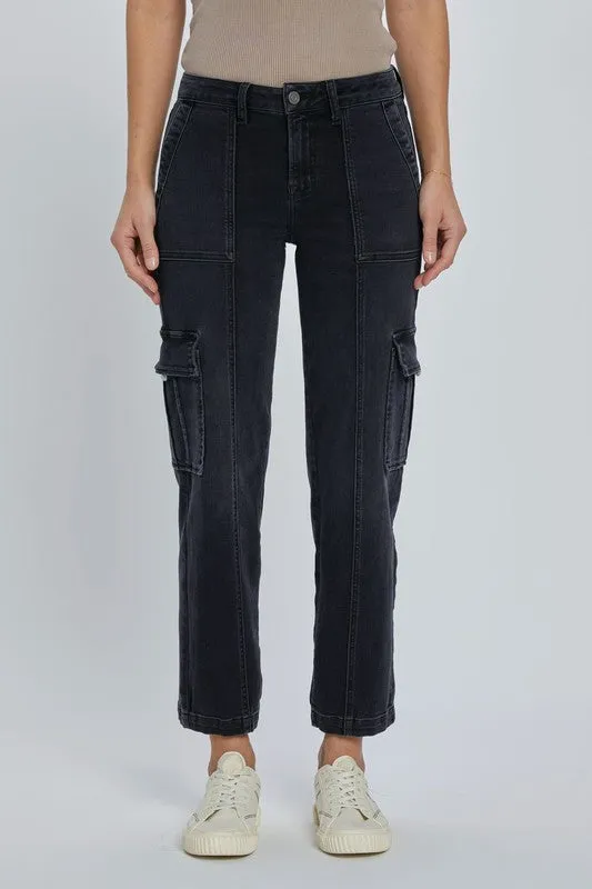 HIDDEN BLACK STRETCH CARGO POCKET STRAIGHT