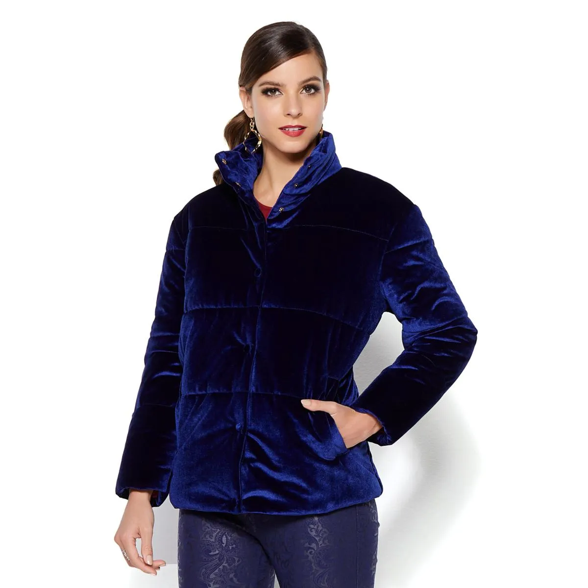 IMAN Platinum Wrap Yourself in Luxury Velvet Puffer Coat - XS, S & M