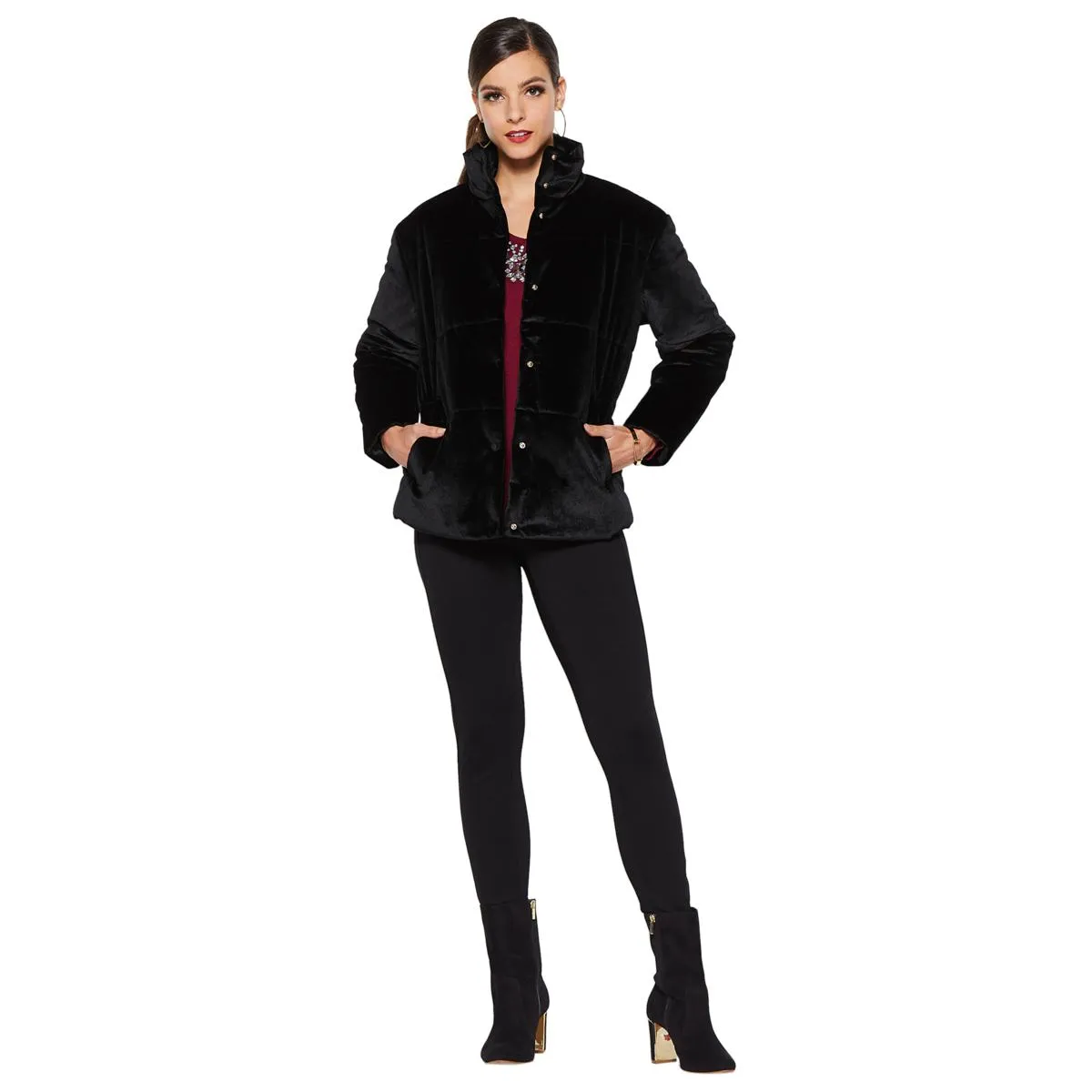IMAN Platinum Wrap Yourself in Luxury Velvet Puffer Coat - XS, S & M