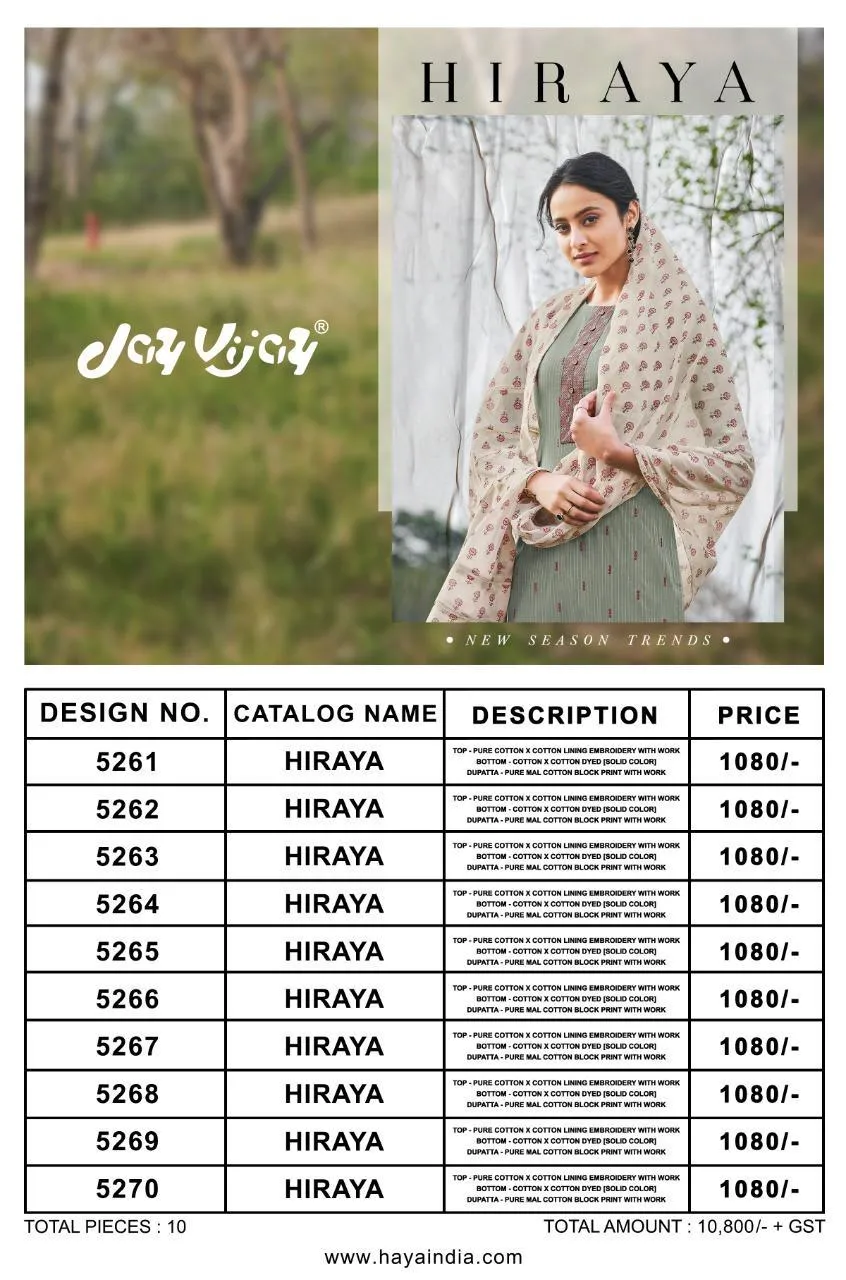 Jay Vijay Hiraya Cotton Emrboiderey Work Designer Salwar Suits