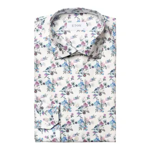 Light Blue Floral Twill Slim Fit Shirt