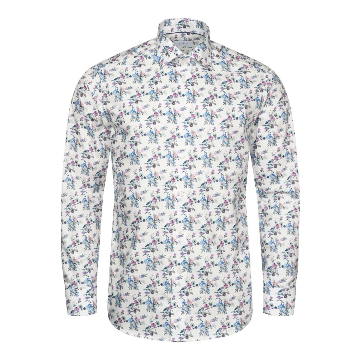 Light Blue Floral Twill Slim Fit Shirt