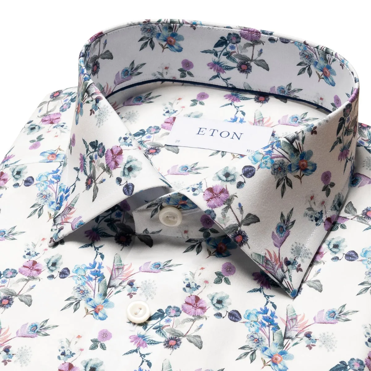 Light Blue Floral Twill Slim Fit Shirt