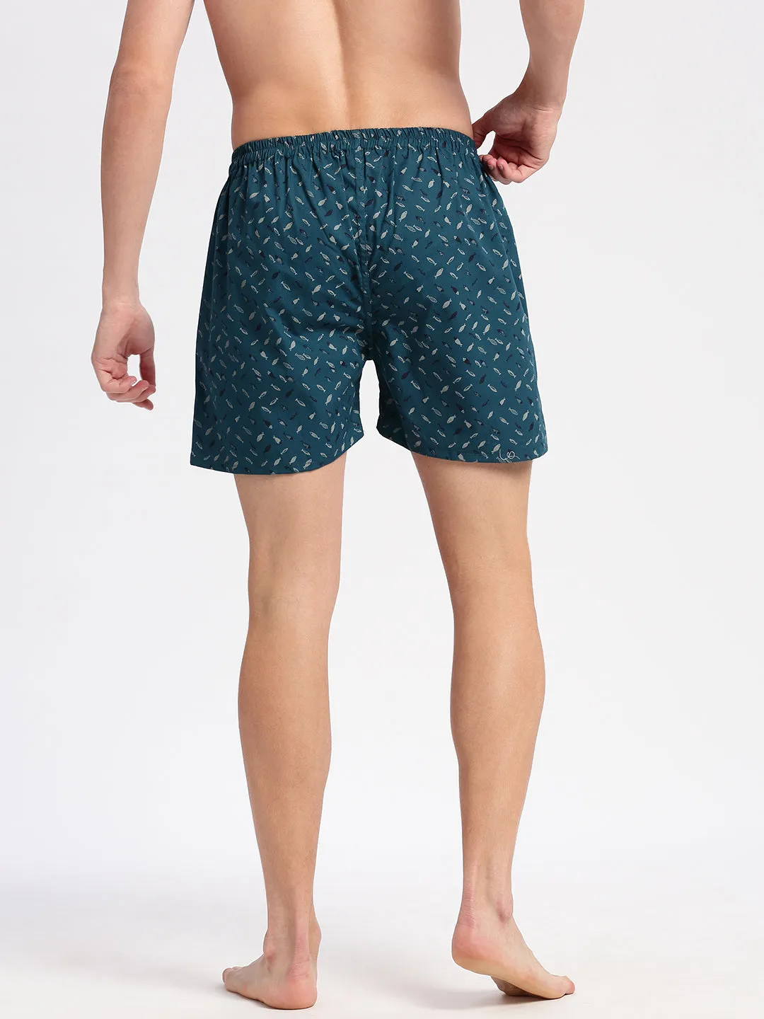 Men Printed Teal Boxer