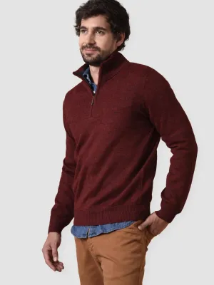 Men's Baby Alpaca Half Zip Sweater - Crimson Melange