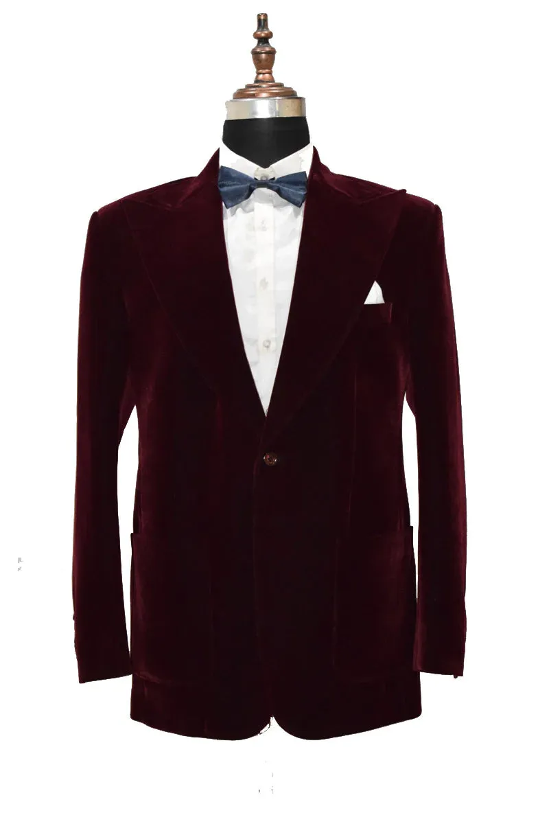 Men's Burgundy Smoking Elegant Luxury Velvet Jacket