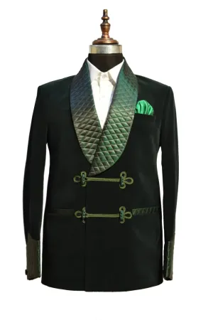 Mens Green Smoking Jacket Designer Elegant velvet Coat