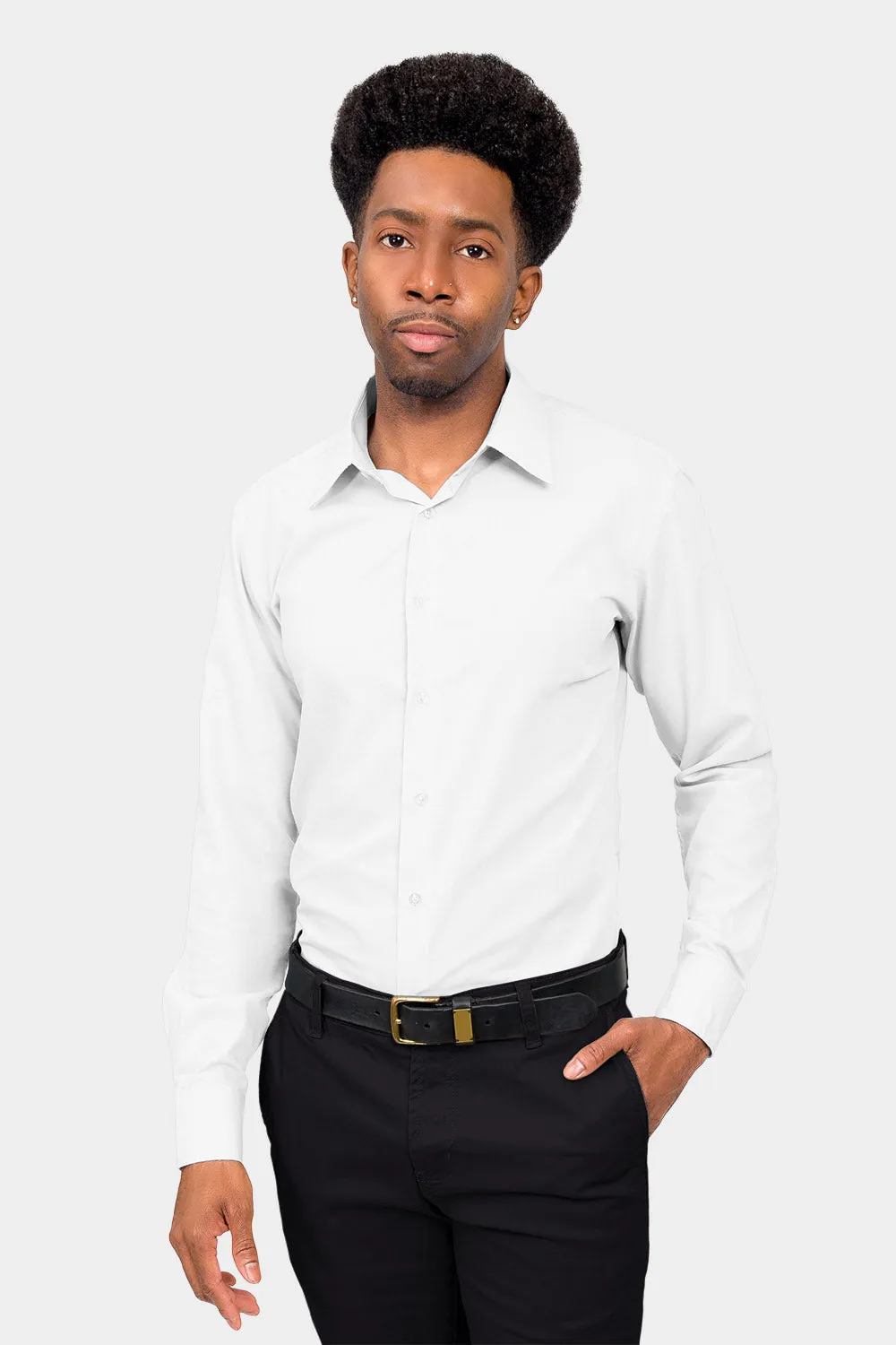 Men's Slim Fit Solid Color Dress Shirt (White)