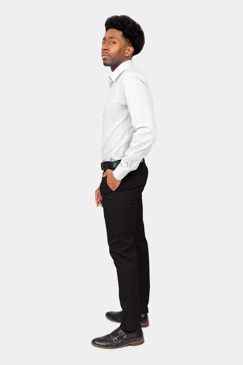 Men's Slim Fit Solid Color Dress Shirt (White)