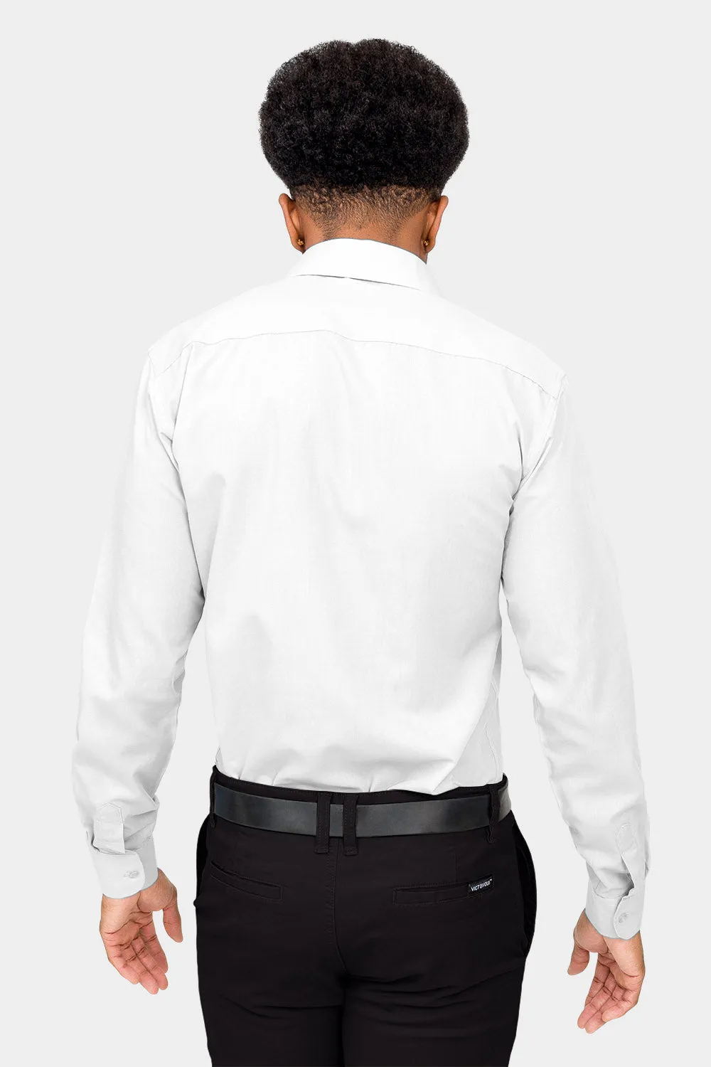 Men's Slim Fit Solid Color Dress Shirt (White)