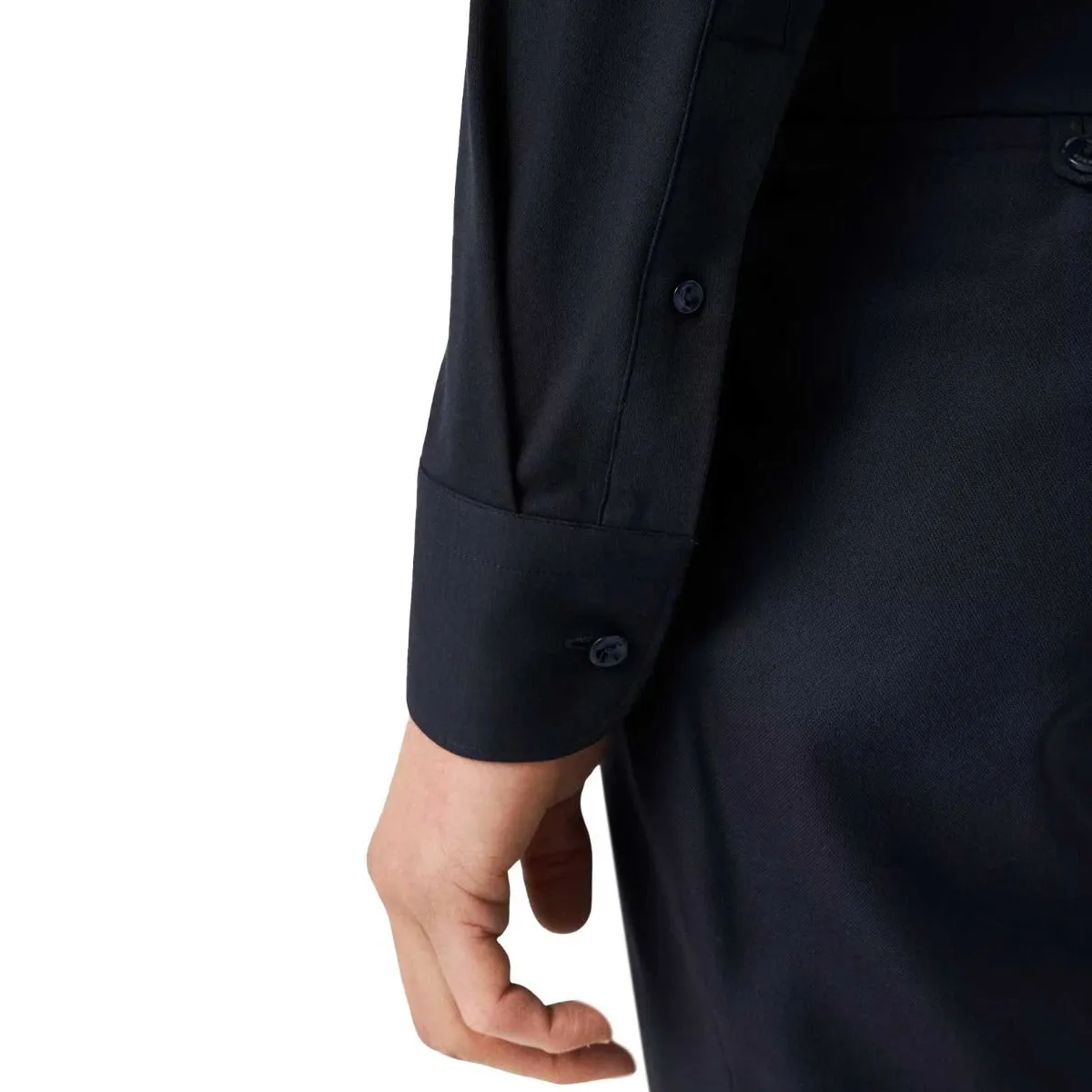 Navy Cotton Four-Way Stretch Long Sleeve Shirt