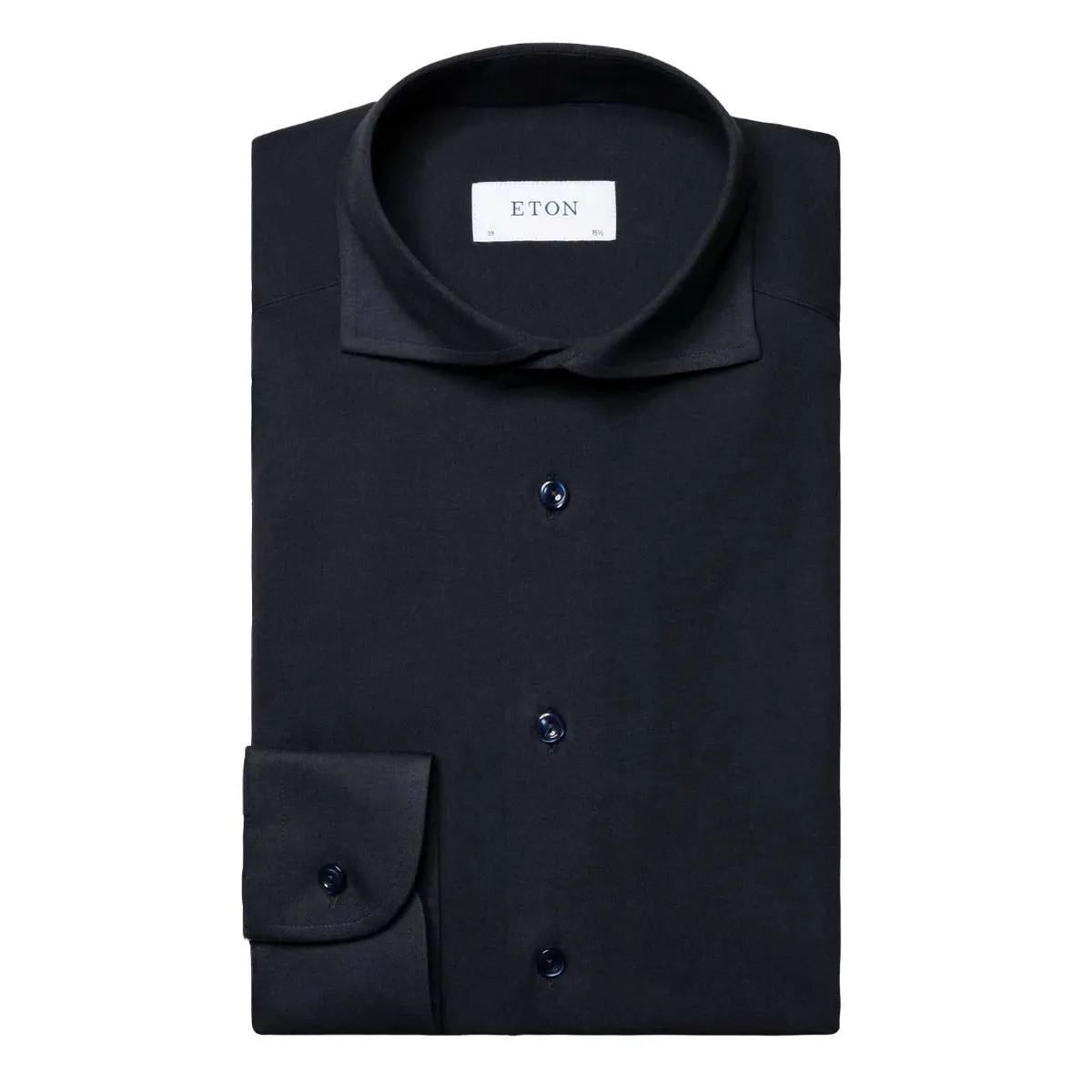 Navy Cotton Four-Way Stretch Long Sleeve Shirt