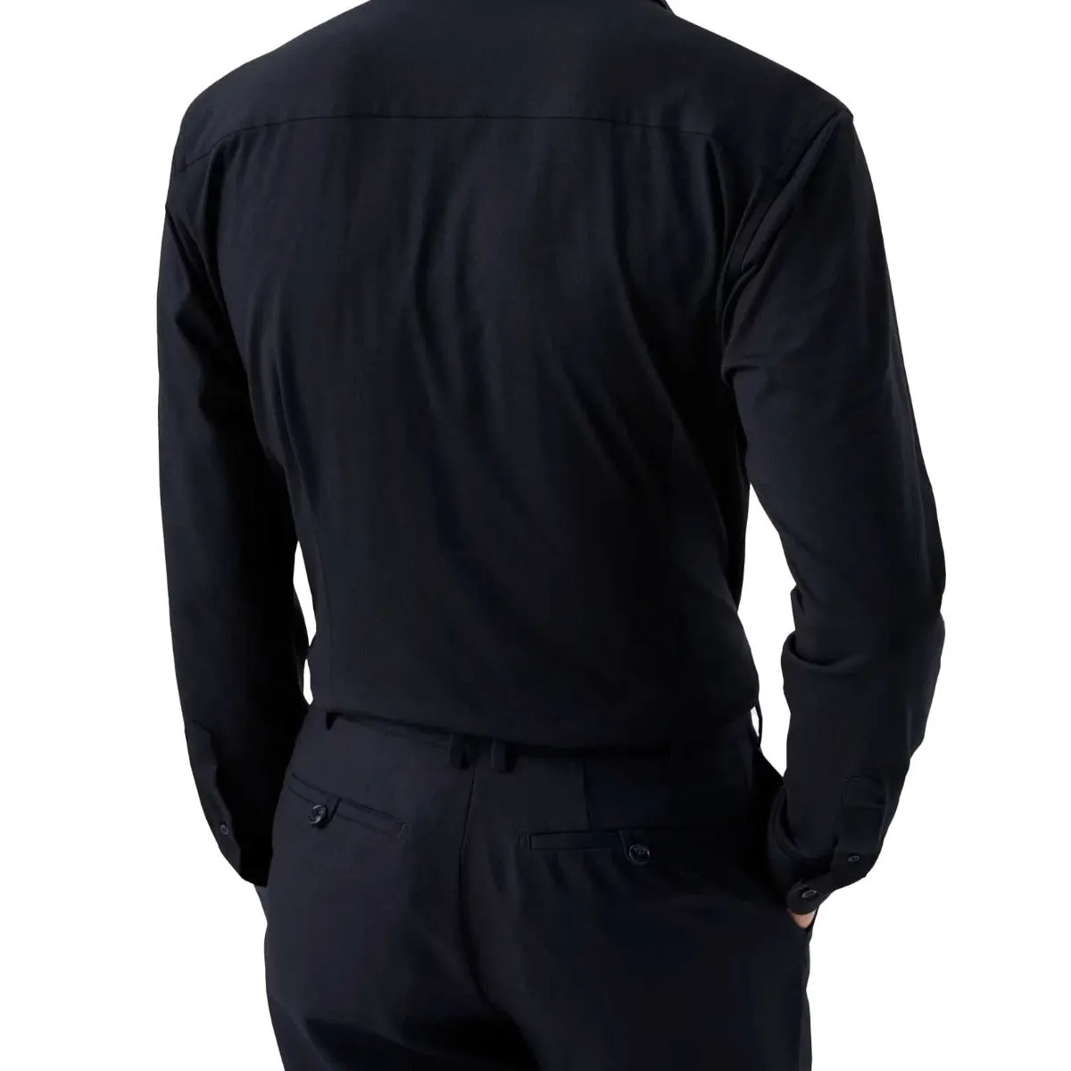 Navy Cotton Four-Way Stretch Long Sleeve Shirt