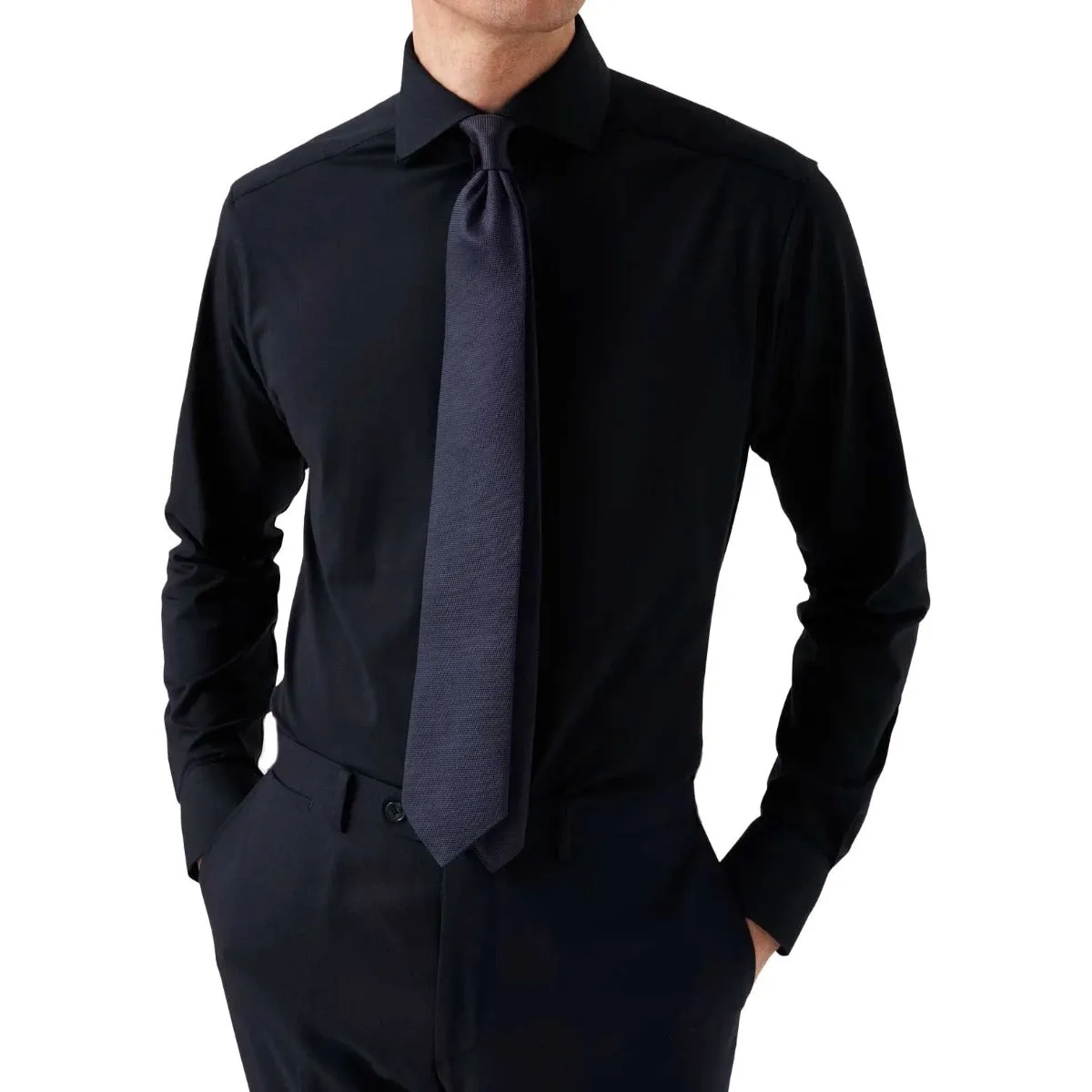 Navy Cotton Four-Way Stretch Long Sleeve Shirt