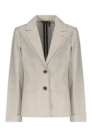 NoBell Belia checkered blazer with puffed sleeves