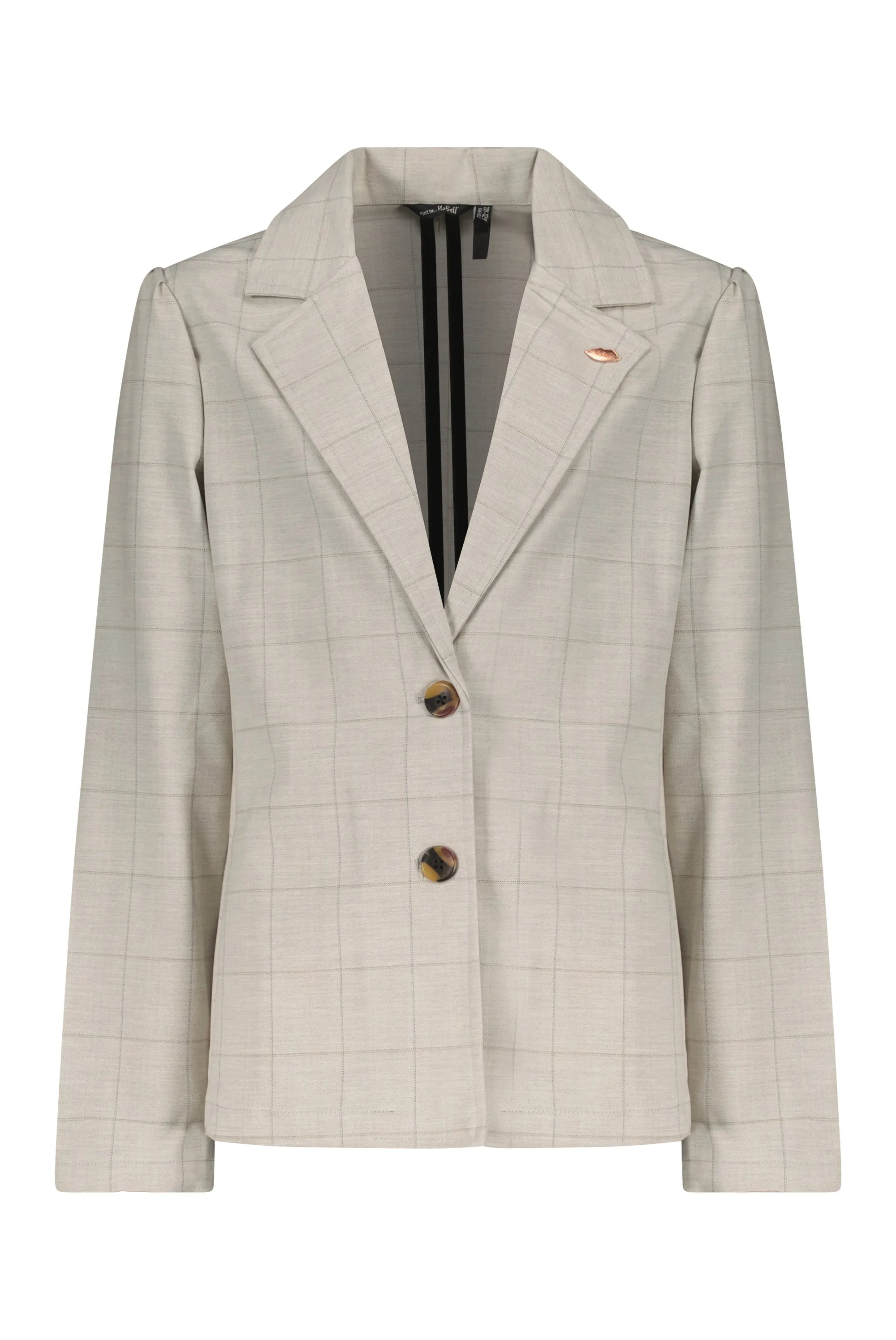 NoBell Belia checkered blazer with puffed sleeves