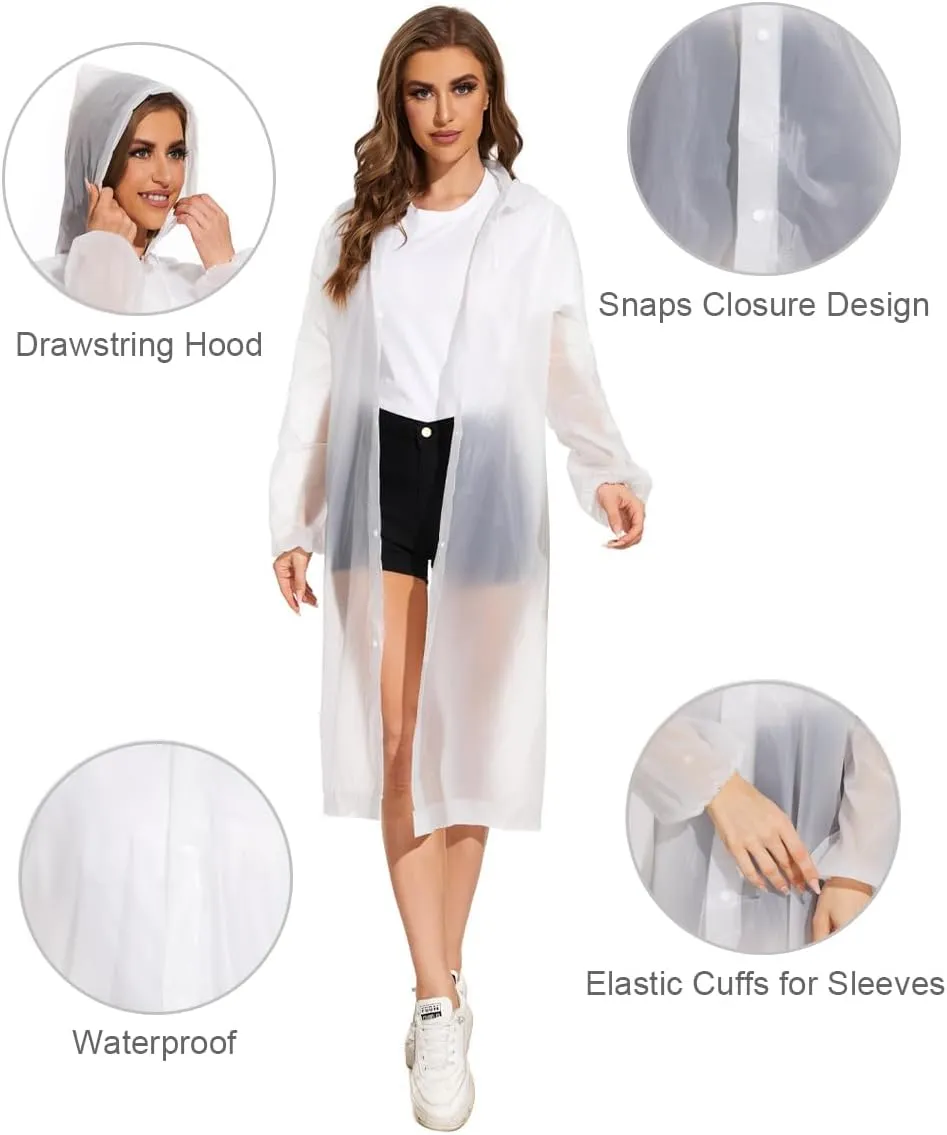 OFFITECTURE 2-Pack Reusable Rain Ponchos for Adults - Hooded Raincoats for Women/Men with Drawstring