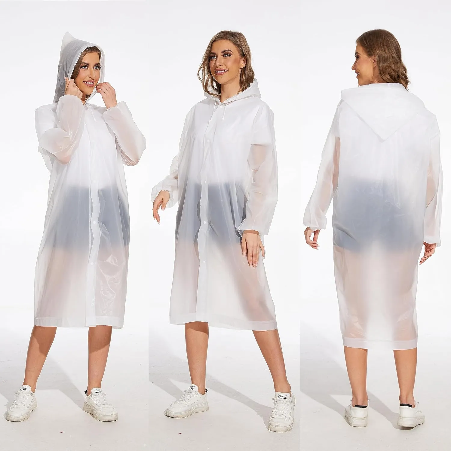 OFFITECTURE 2-Pack Reusable Rain Ponchos for Adults - Hooded Raincoats for Women/Men with Drawstring