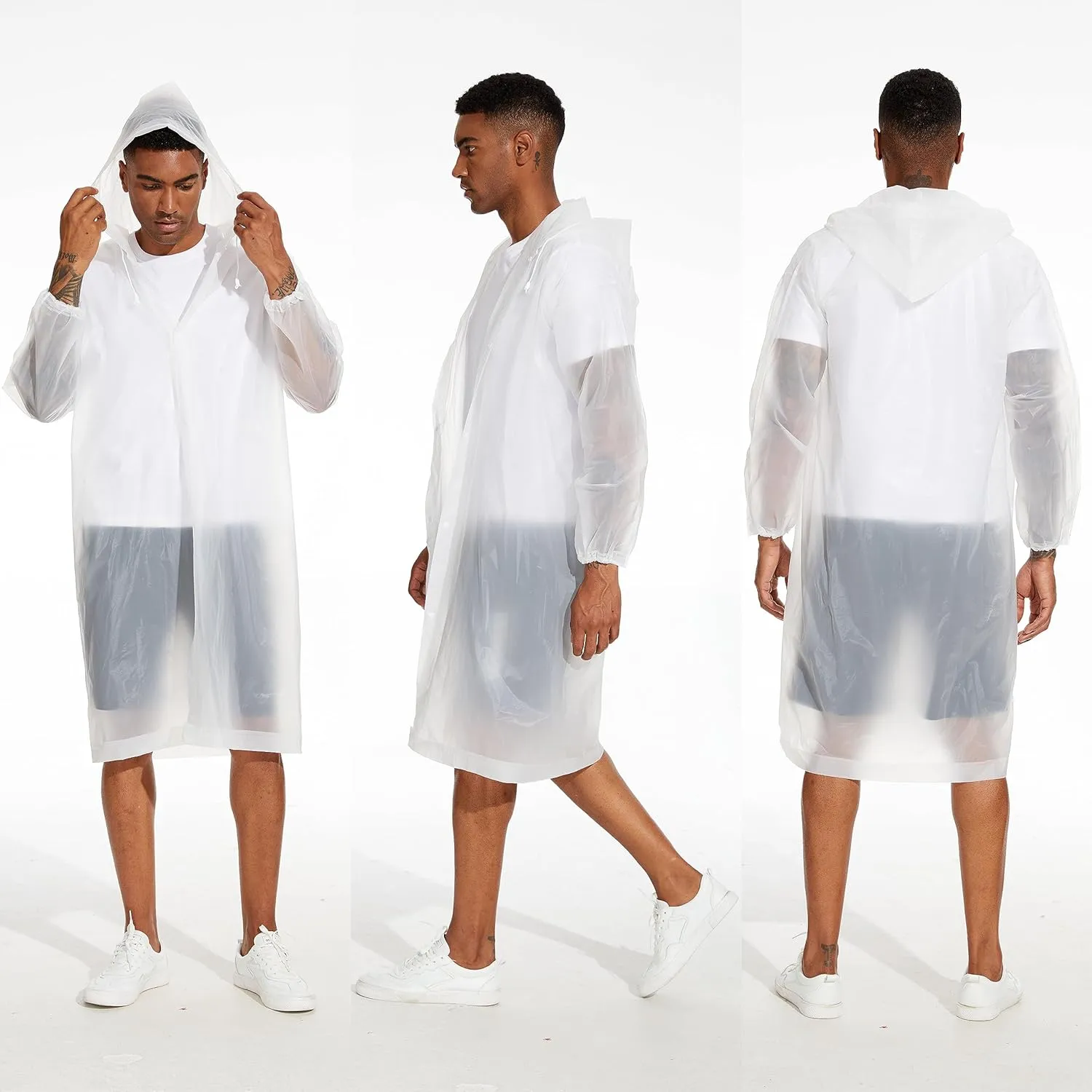 OFFITECTURE 2-Pack Reusable Rain Ponchos for Adults - Hooded Raincoats for Women/Men with Drawstring