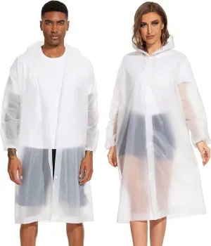 OFFITECTURE 2-Pack Reusable Rain Ponchos for Adults - Hooded Raincoats for Women/Men with Drawstring