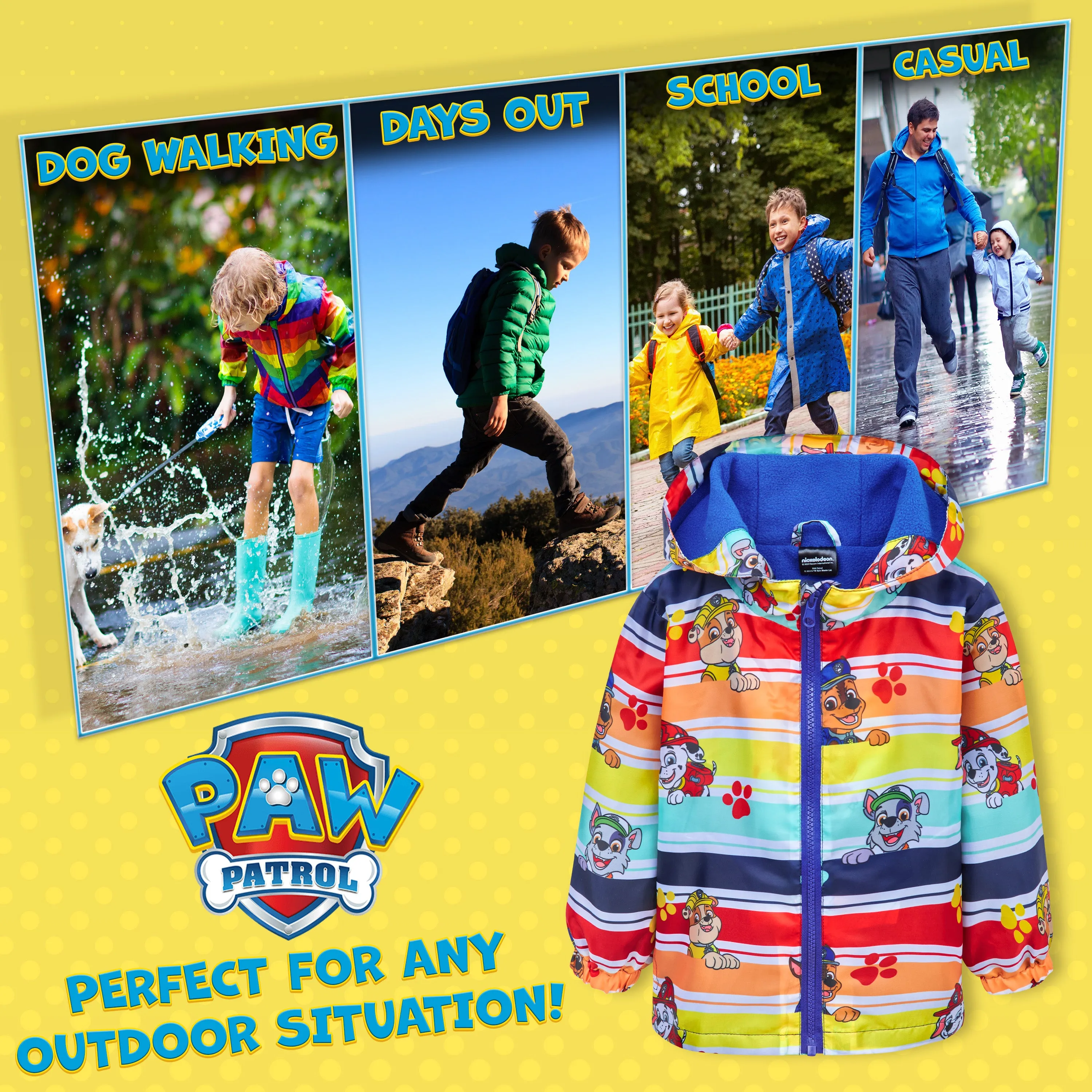 Paw Patrol Kids Waterproof Jacket, Raincoats with Fleece Lining for Girls and Boys