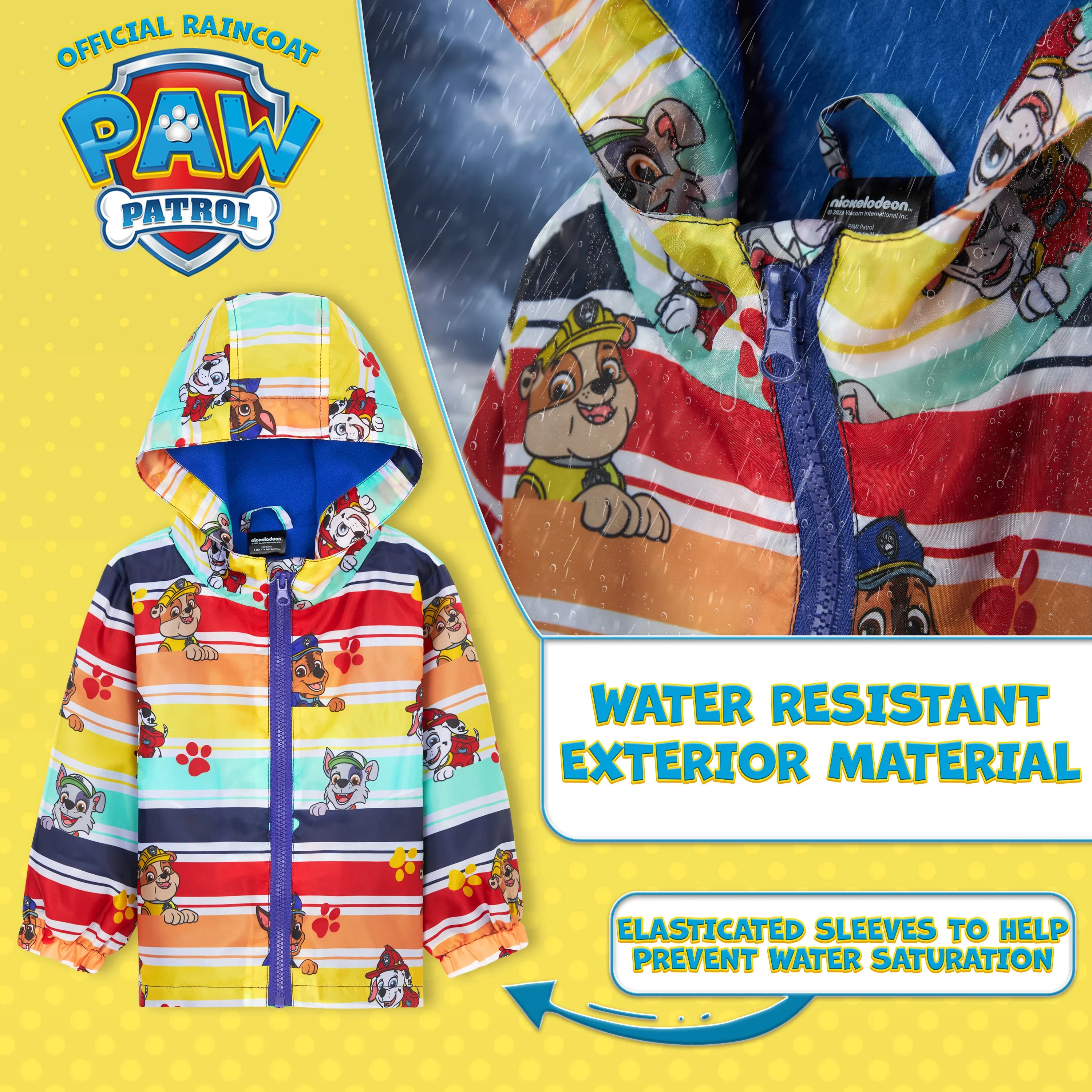 Paw Patrol Kids Waterproof Jacket, Raincoats with Fleece Lining for Girls and Boys