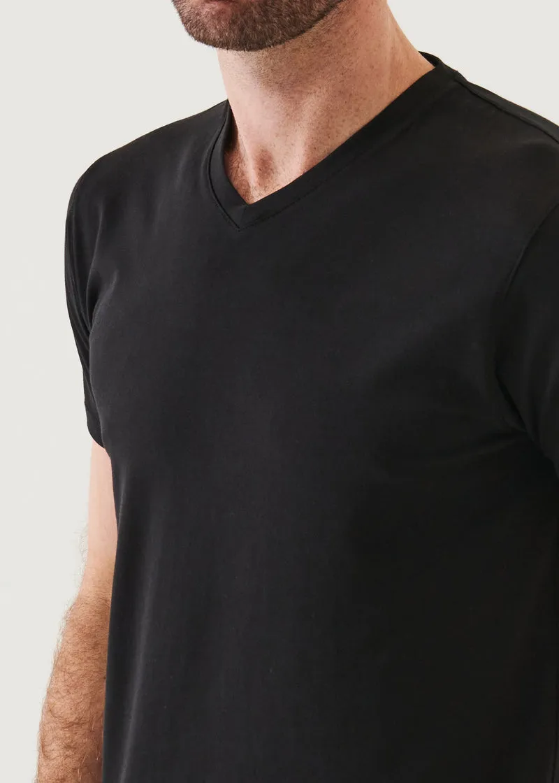 PIMA COTTON STRETCH V-NECK - Black