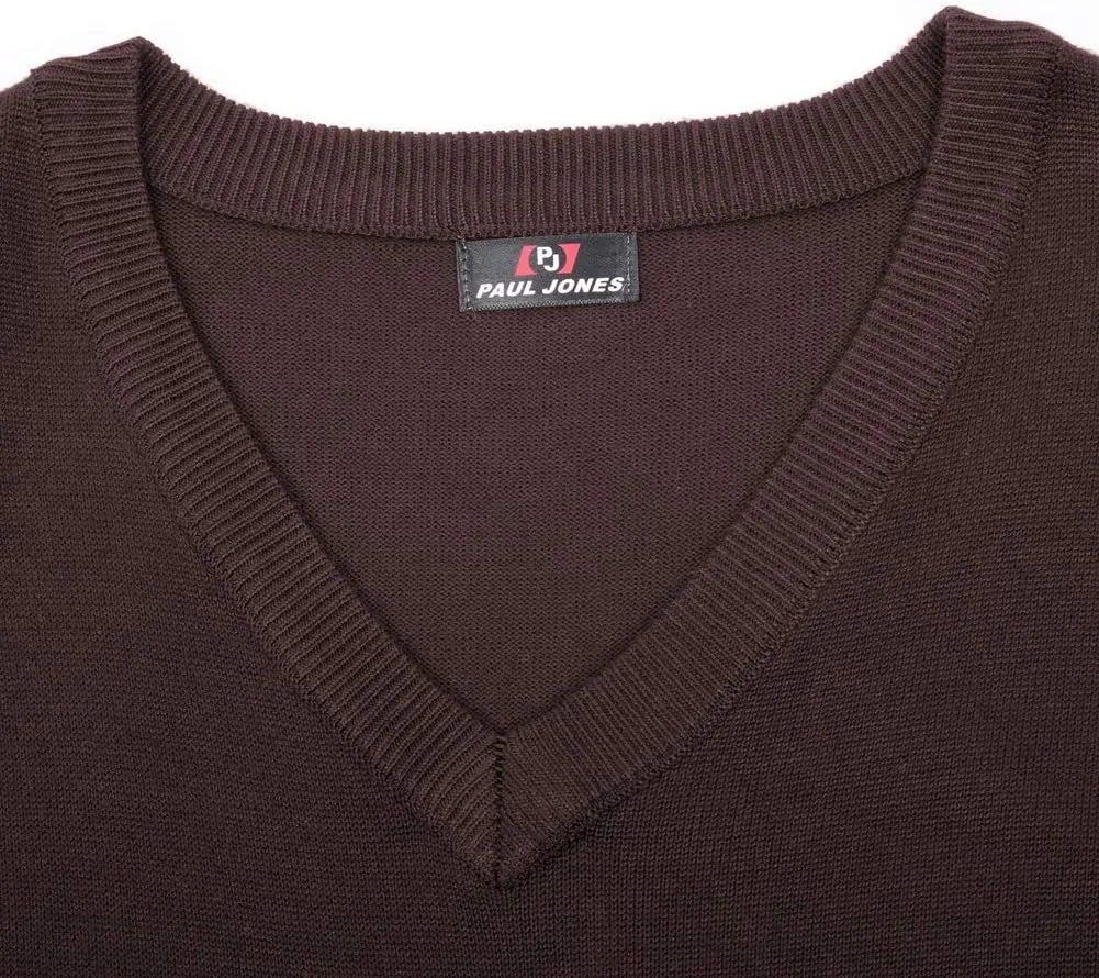 PJ PAUL JONES Mens V-Neck Knitted Sweater Vest Solid Plain Sleeveless Pullover Knitwear
