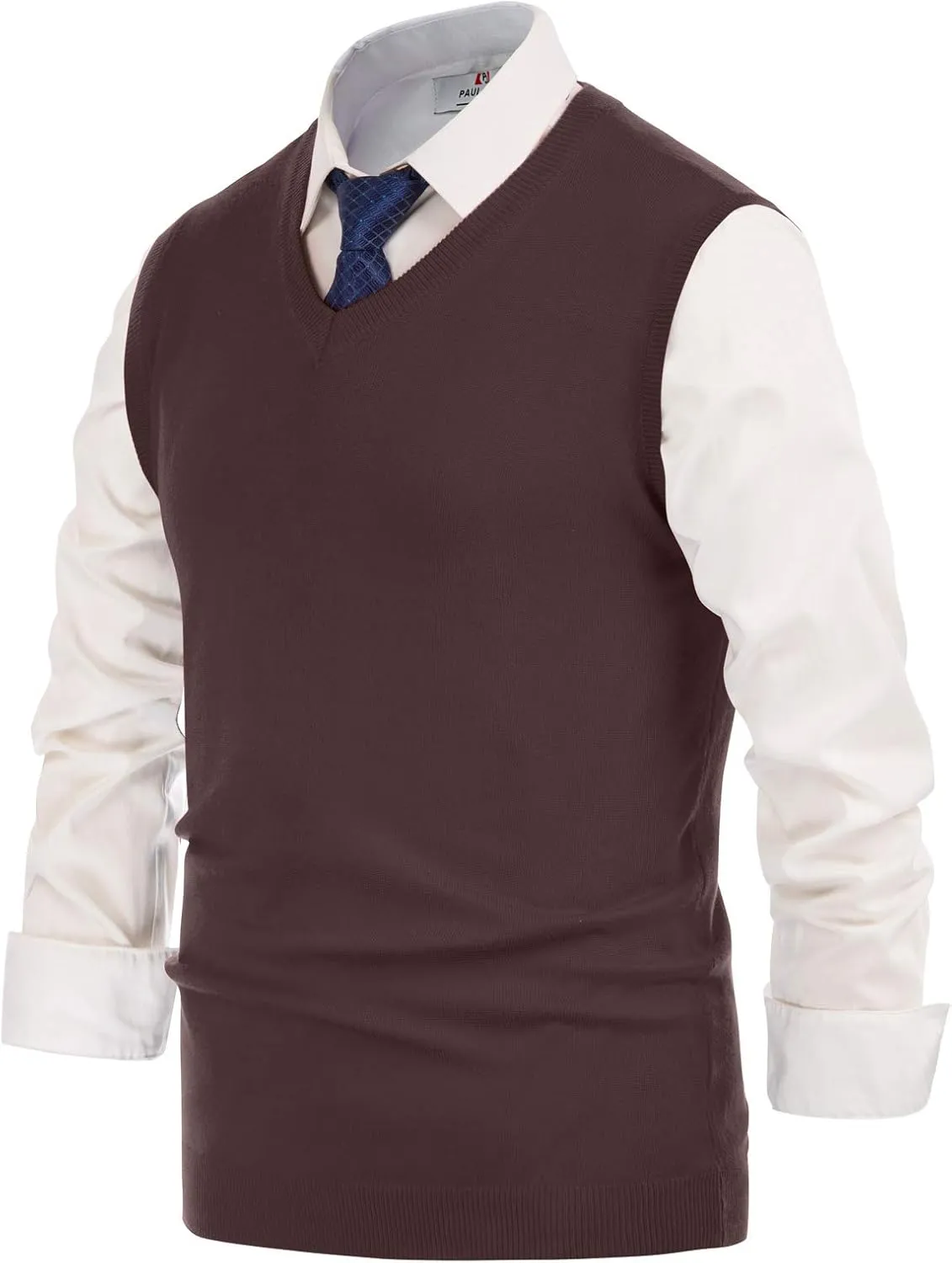 PJ PAUL JONES Mens V-Neck Knitted Sweater Vest Solid Plain Sleeveless Pullover Knitwear