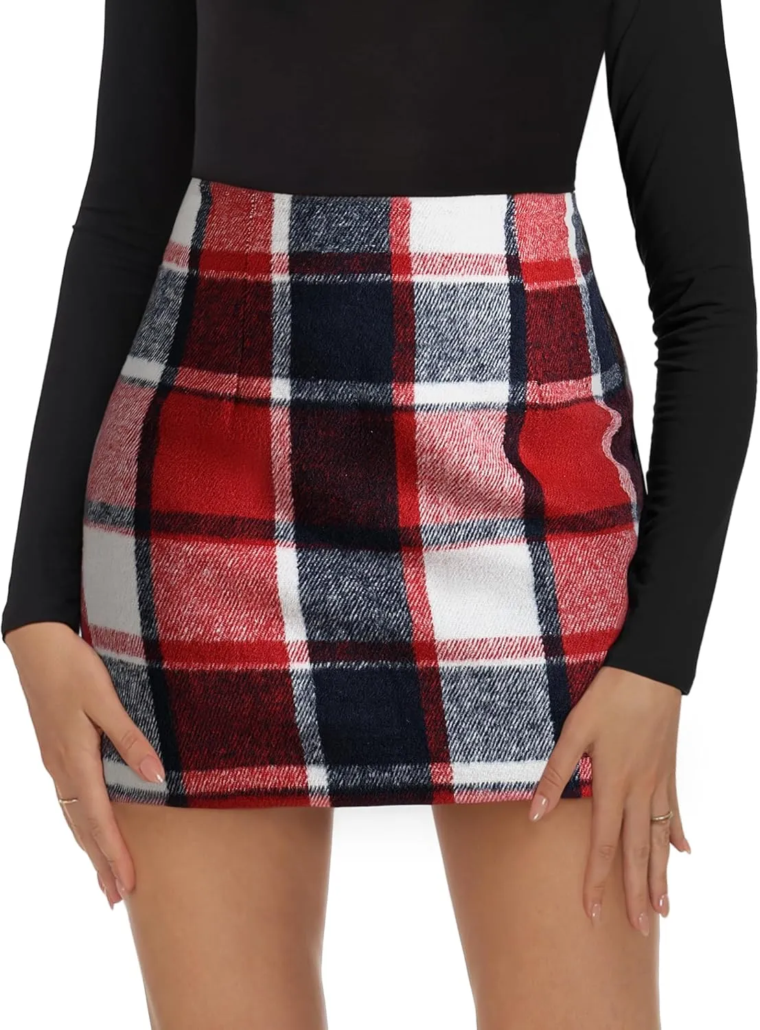 Plaid Skirts for Women, Pencil Mini Skirts for Women High Waist Bodycon Christmas Holiday Fall Winter Skirts 2024 Trendy