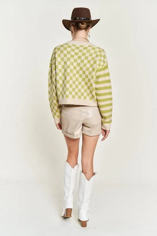 PLUS Contrast Pattern Sweater Cardigan