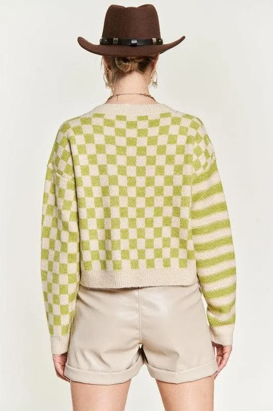 PLUS Contrast Pattern Sweater Cardigan