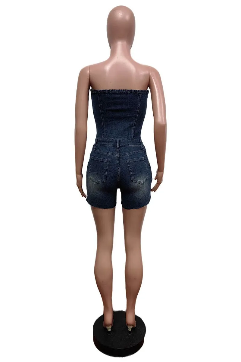 PM0499 Stretch Denim Rompers