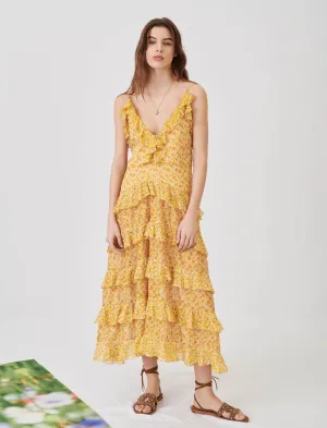 PRINTED COTTON VOILE DRESS WITH RUFFLES