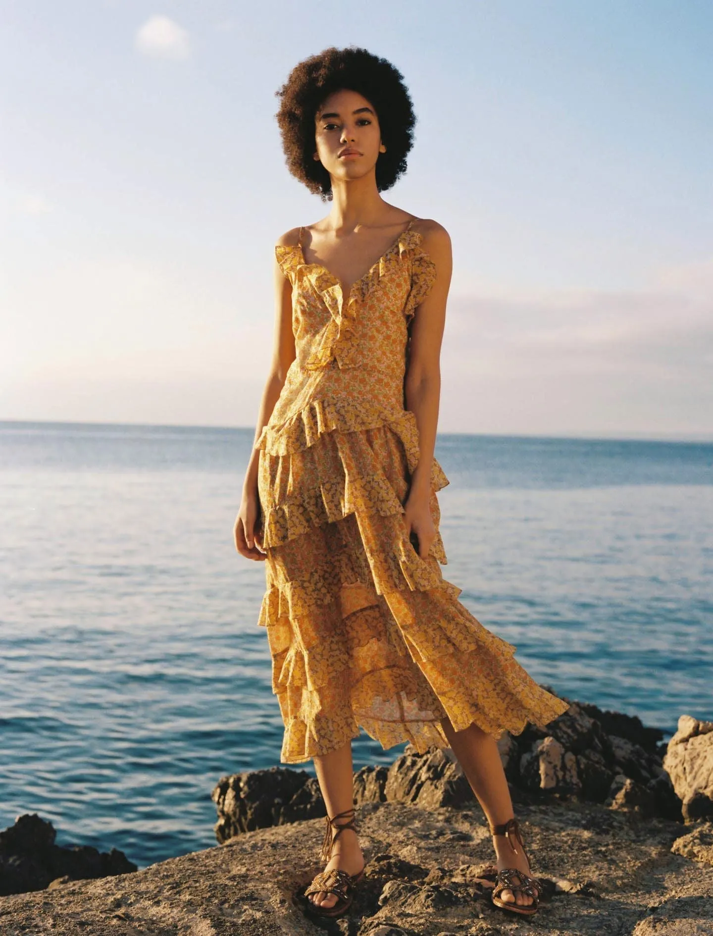 PRINTED COTTON VOILE DRESS WITH RUFFLES