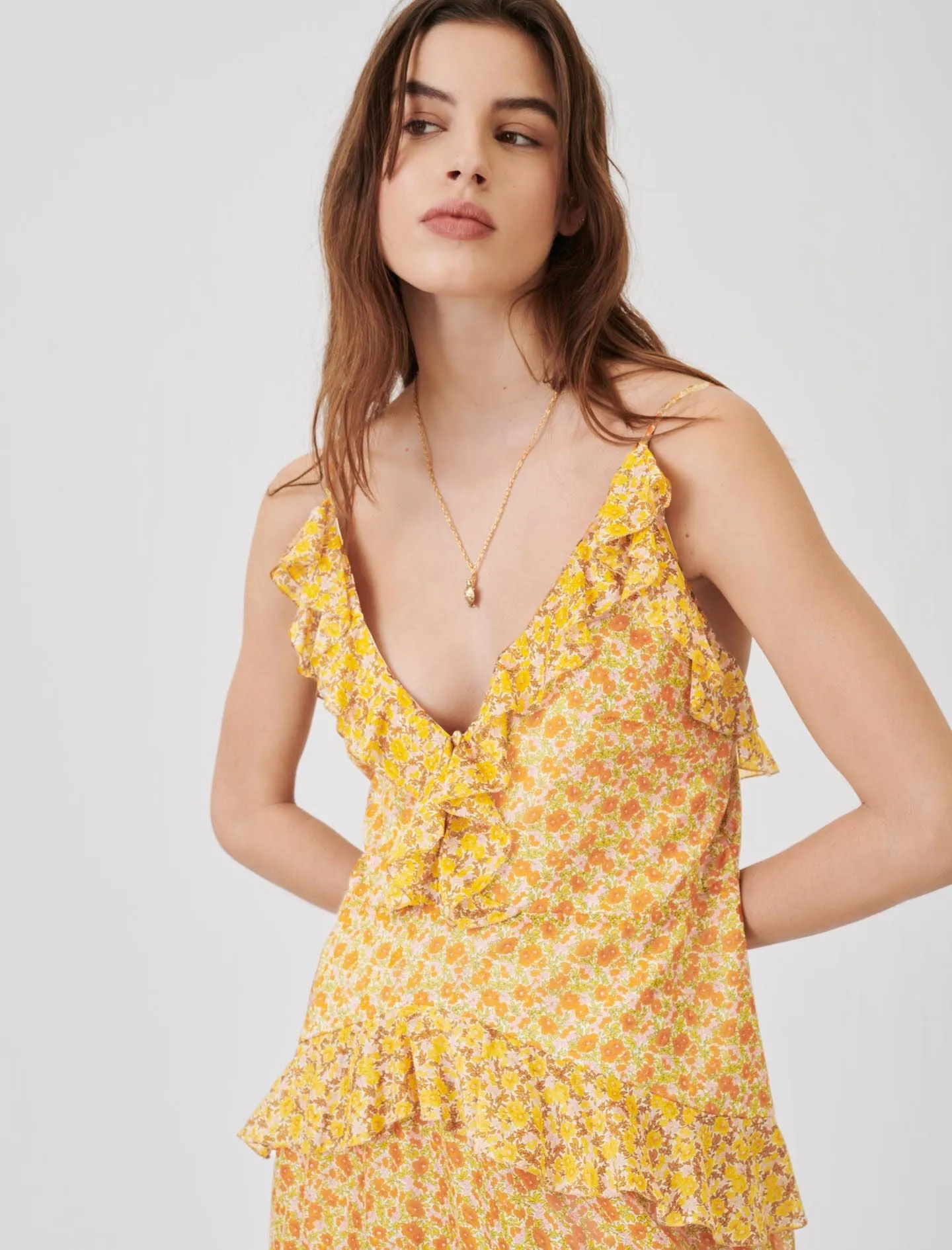 PRINTED COTTON VOILE DRESS WITH RUFFLES
