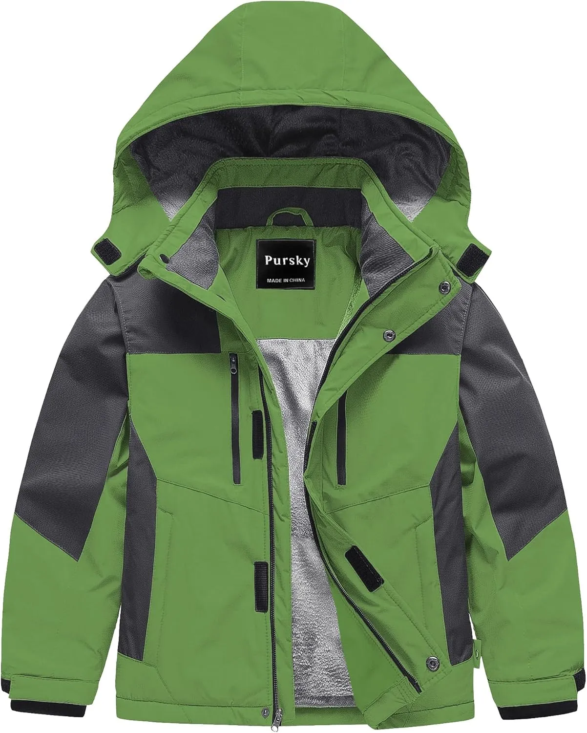 Pursky Boy's Waterproof Ski Jacket Kids Winter Snow Coats Fleece Raincoats Parka